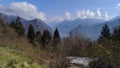 view of nature. Alpine panorama with forest and trees Royalty Free Stock Photo