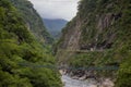 View of nature landscape in Taroko green rope bridge, Taroko national park, Hualien, Taiwan Royalty Free Stock Photo