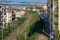 View of a neighborhood with buildings and railway of Torre del Greco