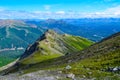 View of Nenana river valley from Mount Healy hike trail with blue sky with white clouds above. Denali National Park and Royalty Free Stock Photo