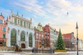 View on the Neptune`s Fountain and the the Artus Court facade in Long Market, Gdansk, Poland, no people Royalty Free Stock Photo