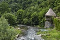 View of Neptune thermal spring and Venera Baths in Baile Herculane, Caras-Severin, Romania.