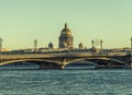 The view of the Neva river, Blagoveschensky bridge and the St. Isaac cathedral. Royalty Free Stock Photo