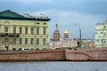 View from the Neva River to the Palace Embankment and the Church of the Resurrection of Christ Spas-on-the-Blood Royalty Free Stock Photo