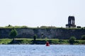 View from Neva river to ruins of the wall and church of Shlisselburg Oreshek fortress Royalty Free Stock Photo