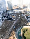 View of the new beautiful residential complex from new buildings with buildings houses monolithic concrete frame panel multi-story Royalty Free Stock Photo