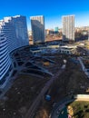 View of the new beautiful residential complex from new buildings with buildings houses monolithic concrete frame panel Royalty Free Stock Photo