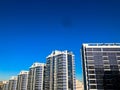 View of the new beautiful residential complex from new buildings with buildings houses monolithic concrete frame panel multi-story Royalty Free Stock Photo