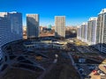 View of the new beautiful residential complex from new buildings with buildings houses monolithic concrete frame panel multi-story Royalty Free Stock Photo