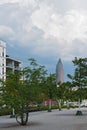 View from the new district europaviertel on the messeturm, frankfurt am main, germany