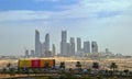 View on new Dubai buildings in far, highway in front