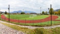 View of new football field in Maccagno Inferiore with Pino and Veddasca, Italy Royalty Free Stock Photo
