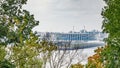 View of the new football stadium. Viewpoint in the historical part of Nizhny Novgorod. View of the famous futbol stadium