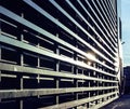 view on new modern buildings, facade corner and sky, real parkings on line