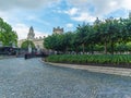 The New Palace Yard and the garden of the Westminster Palace and the Houses of Parliament, London, UK.