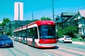 A view of the new Toronto Street Cars , Toronto light rail system is the third busiest light-rail system in North America. Royalty Free Stock Photo