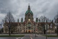 View of the New Town Hall Neues Rathaus outside of the historic city center of the city of Hanover, Germany