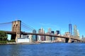 View of New York City Downtown Skyline with Brooklyn Bridgeolored smoke isolated on white background Royalty Free Stock Photo