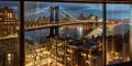night city New York y panoramic , blurred neon light reflection,sea water , starry sky and moon Royalty Free Stock Photo