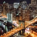 night city New York y panoramic , blurred neon light reflection,sea water , starry sky and moon Royalty Free Stock Photo