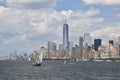 A view of New York City with a sailing ship at the forefront, USA