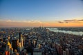 View of New York City Skyline from the Empire State Building at Dusk, with the One World Trade Center Building in the Background Royalty Free Stock Photo