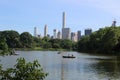 A view of New York from The Lake in Central Park Royalty Free Stock Photo