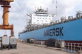 View on the newly painted ship, owned by Maersk Line
