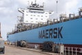 View on the newly painted ship, owned by Maersk Line