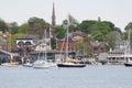 A view from the Newport Harbor, a popular RhodeI Island town Royalty Free Stock Photo