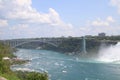 A view of the Niagara falls with a bridge spanning the river Royalty Free Stock Photo