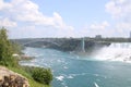 A view of the Niagara falls with a bridge spanning the river Royalty Free Stock Photo