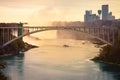 Niagara Falls and the Rainbow Bridge from the Gorge Royalty Free Stock Photo