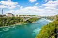 View of Niagara River and The Rainbow Bridge on the border between USA and Canada Royalty Free Stock Photo