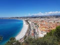 View of Nice from the Chateau hill,  Promenade des Anglais, Cote d`Azur, French riviera, Mediterranean sea, France Royalty Free Stock Photo