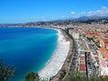 View of Nice from the Chateau hill,  Promenade des Anglais, Cote d`Azur, French riviera, Mediterranean sea, France Royalty Free Stock Photo