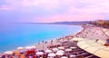 View of Nice city, Beach at sunset, Promenade des Anglais, Cote d`Azur, French riviera, Mediterranean sea, France Royalty Free Stock Photo