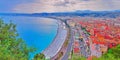 View of Nice city, Beach at sunset, Promenade des Anglais, Cote d`Azur, French riviera, Mediterranean sea, France. Royalty Free Stock Photo