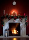 View of nice white christmas decorated fireplace Royalty Free Stock Photo
