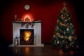 View of nice white christmas decorated fireplace Royalty Free Stock Photo