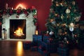 View of nice white christmas decorated fireplace Royalty Free Stock Photo