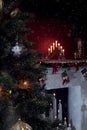 View of nice white christmas decorated fireplace Royalty Free Stock Photo