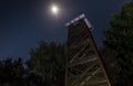 View at night on an abandoned guard tower standing in the forest of Hanita on the border with Lebanon since the War of Independenc