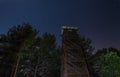 View at night on an abandoned guard tower standing in the forest of Hanita on the border with Lebanon since the War of Independenc