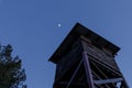 View at night on an abandoned guard tower standing in the forest of Hanita on the border with Lebanon since the War of Independenc Royalty Free Stock Photo