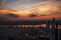 View of the night city and glowing skyscrapers from a height at sunset and new skyscrapers under construction.. New York. USA Royalty Free Stock Photo