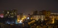 View of night city. Houses, night lights. Background