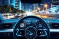 View of the night city from the inside of the car. Driving concept Royalty Free Stock Photo