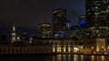 View of the night city of San Francisco, the embankment of the bay, skyscrapers, luminous windows in the houses. Concept night Royalty Free Stock Photo