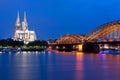 View of night Cologne over the Rein